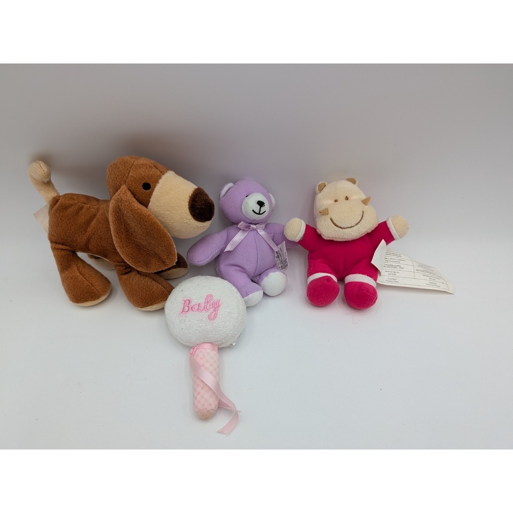 Gi Go Doll Plush Purple Teddy Bear Brown Dog Rattle Lot Gigo Hippo Stuffed